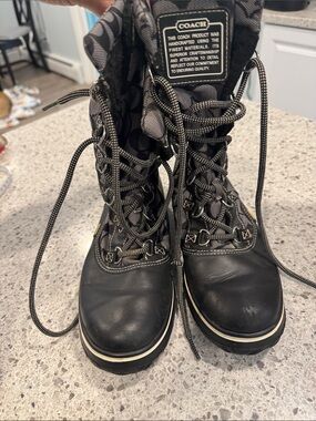 Coach Black and Gray Signature Lace-Up snow Boots